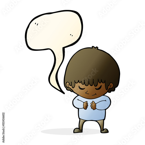 cartoon shy boy with speech bubble