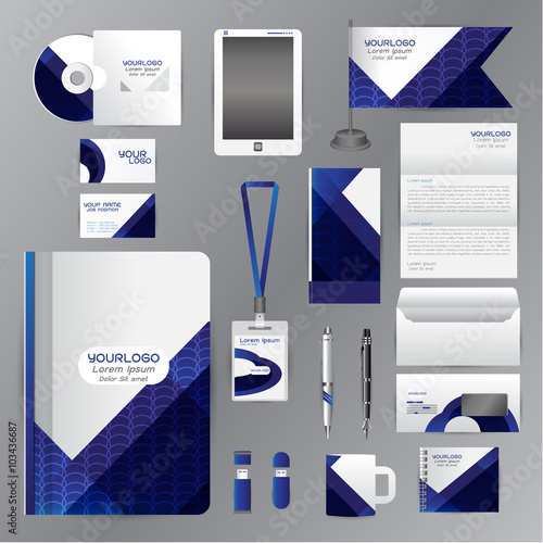 White identity template with blue origami elements. Vector compa