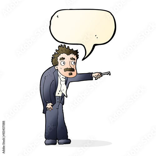 cartoon man trembling with key unlocking with speech bubble