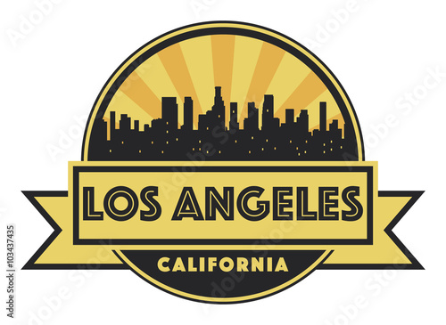 Abstract Los Angeles skyline in the evening, with warm orange bu