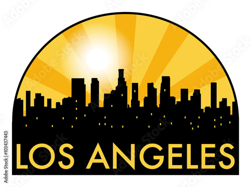 Abstract Los Angeles skyline in the evening, with warm orange bu