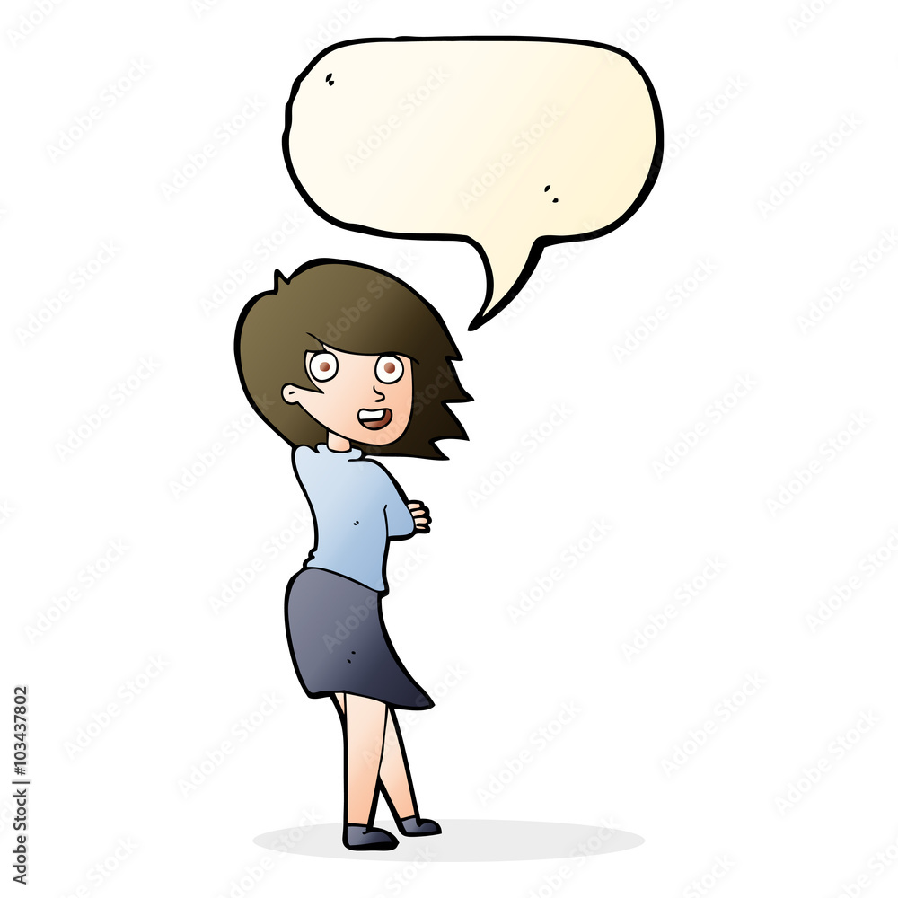 cartoon happy woman with speech bubble cartoon happy woman with speech bubble
