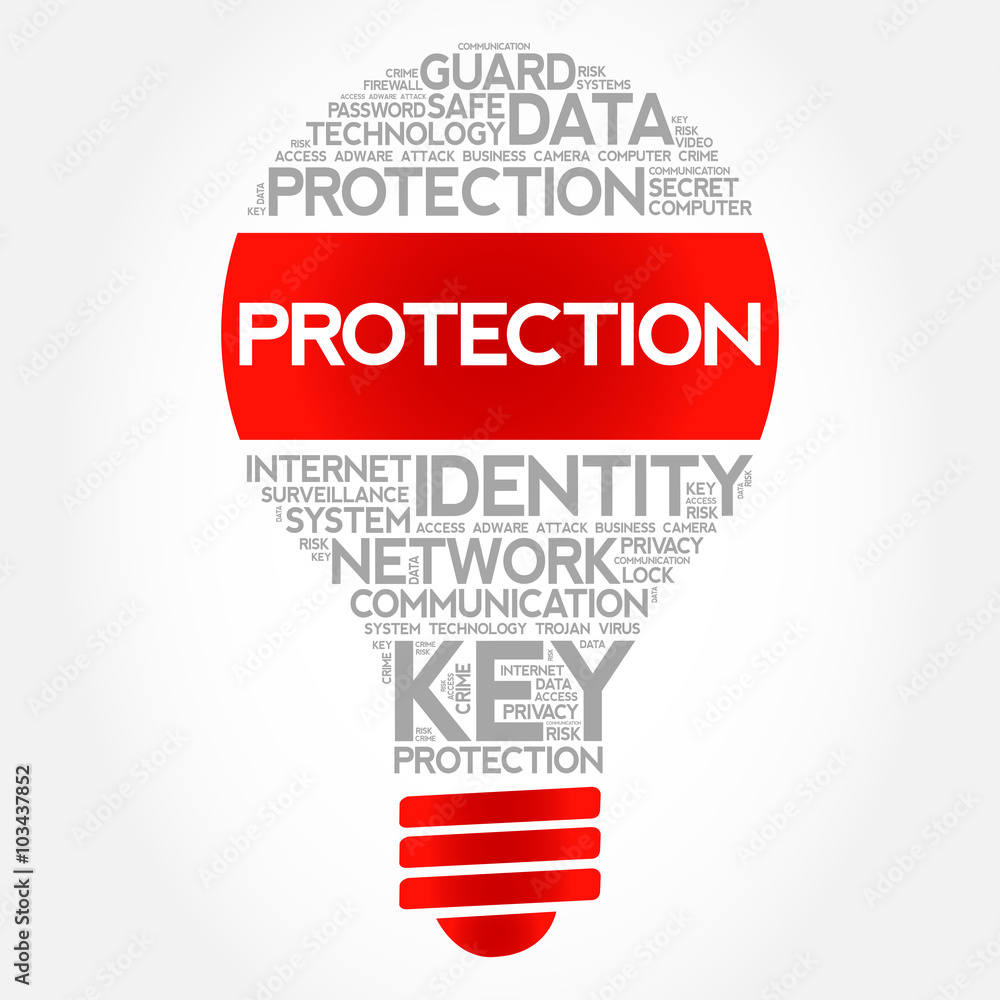 PROTECTION bulb word cloud, business concept PROTECTION bulb word cloud, business concept