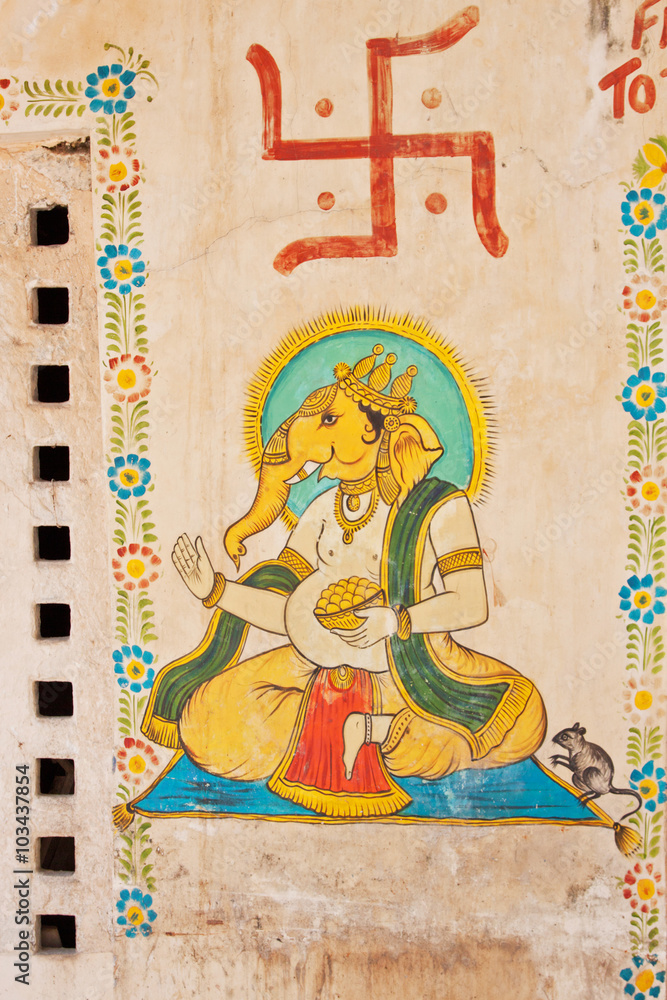 Wall art  dedicated to the Hindu elephant god Ganesh