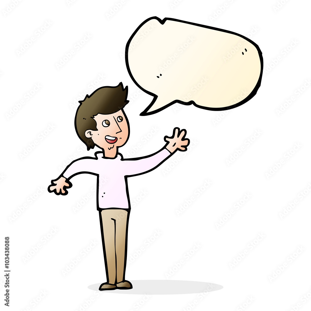cartoon man waving with speech bubble cartoon man waving with speech bubble