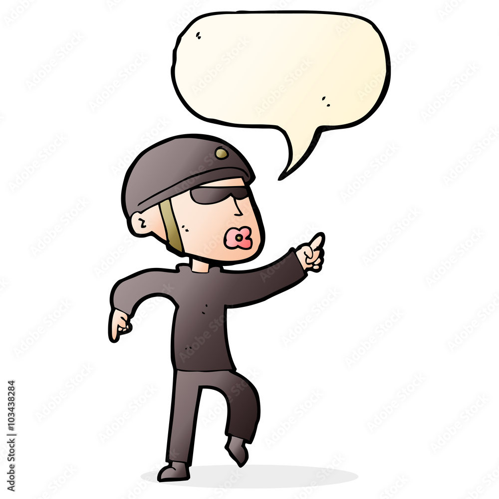 cartoon man in bike helmet pointing with speech bubble cartoon man in bike helmet pointing with speech bubble