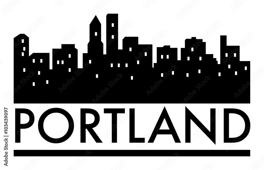 Abstract skyline Portland with various landmarks