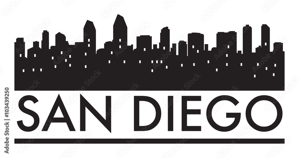Abstract skyline San Diego, with various landmarks