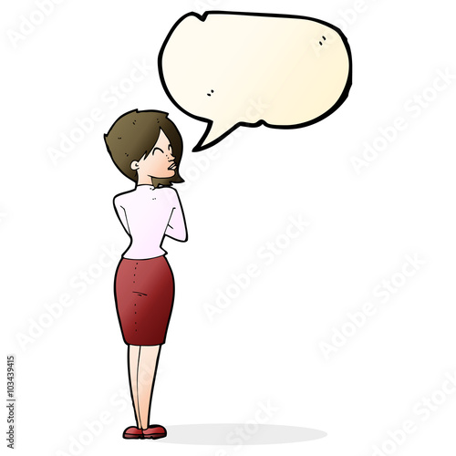 cartoon businesswoman ignoring with speech bubble