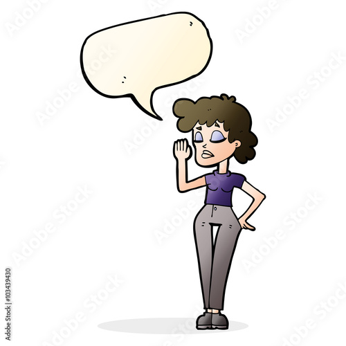 cartoon woman ignoring with speech bubble