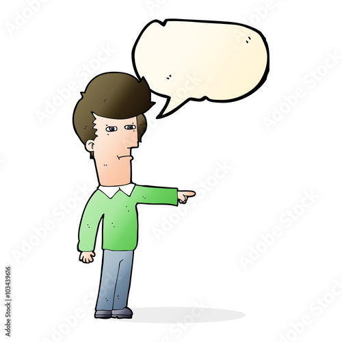 cartoon man blaming with speech bubble