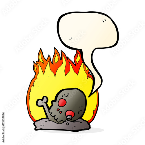 cartoon burning old bones with speech bubble