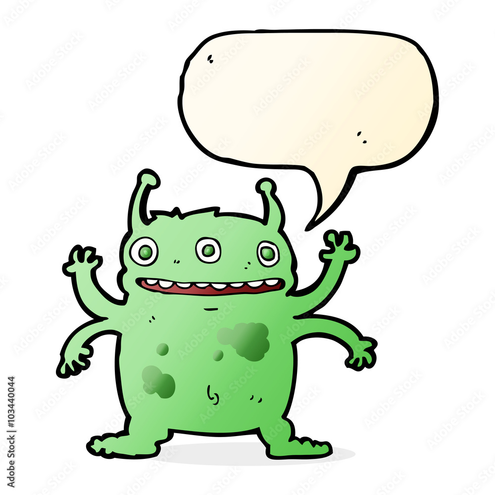 Obraz premium cartoon alien monster with speech bubble