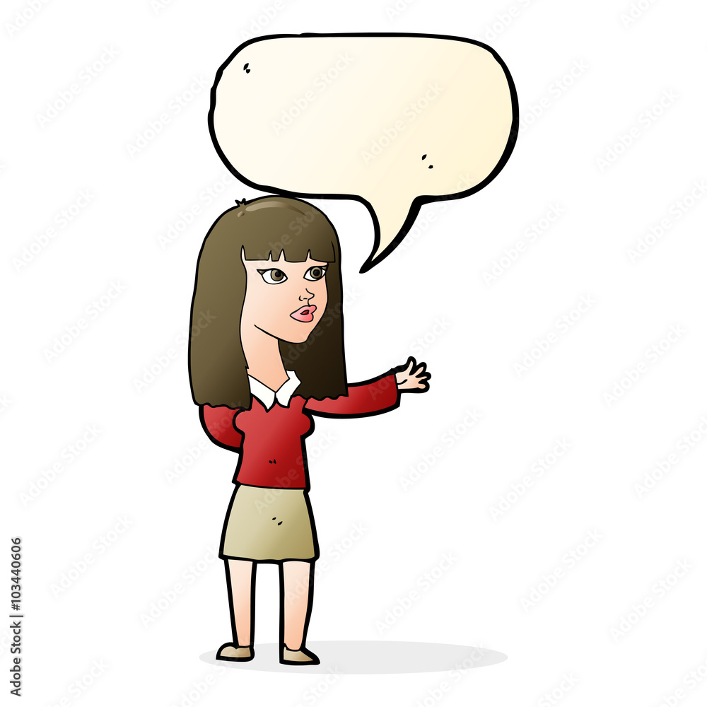 cartoon woman gesturing to show something with speech bubble cartoon woman gesturing to show something with speech bubble