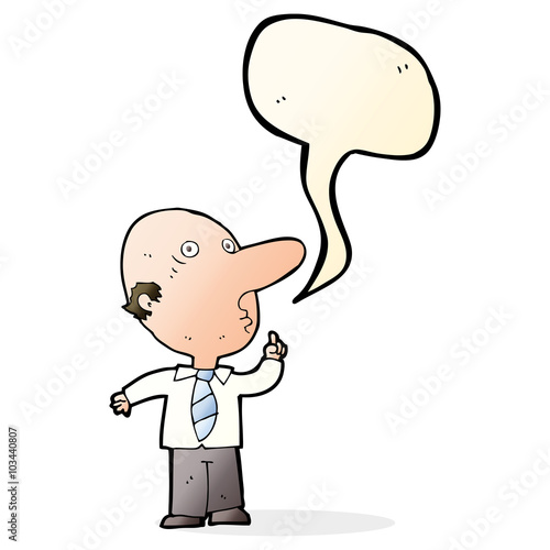 cartoon bald man asking question with speech bubble