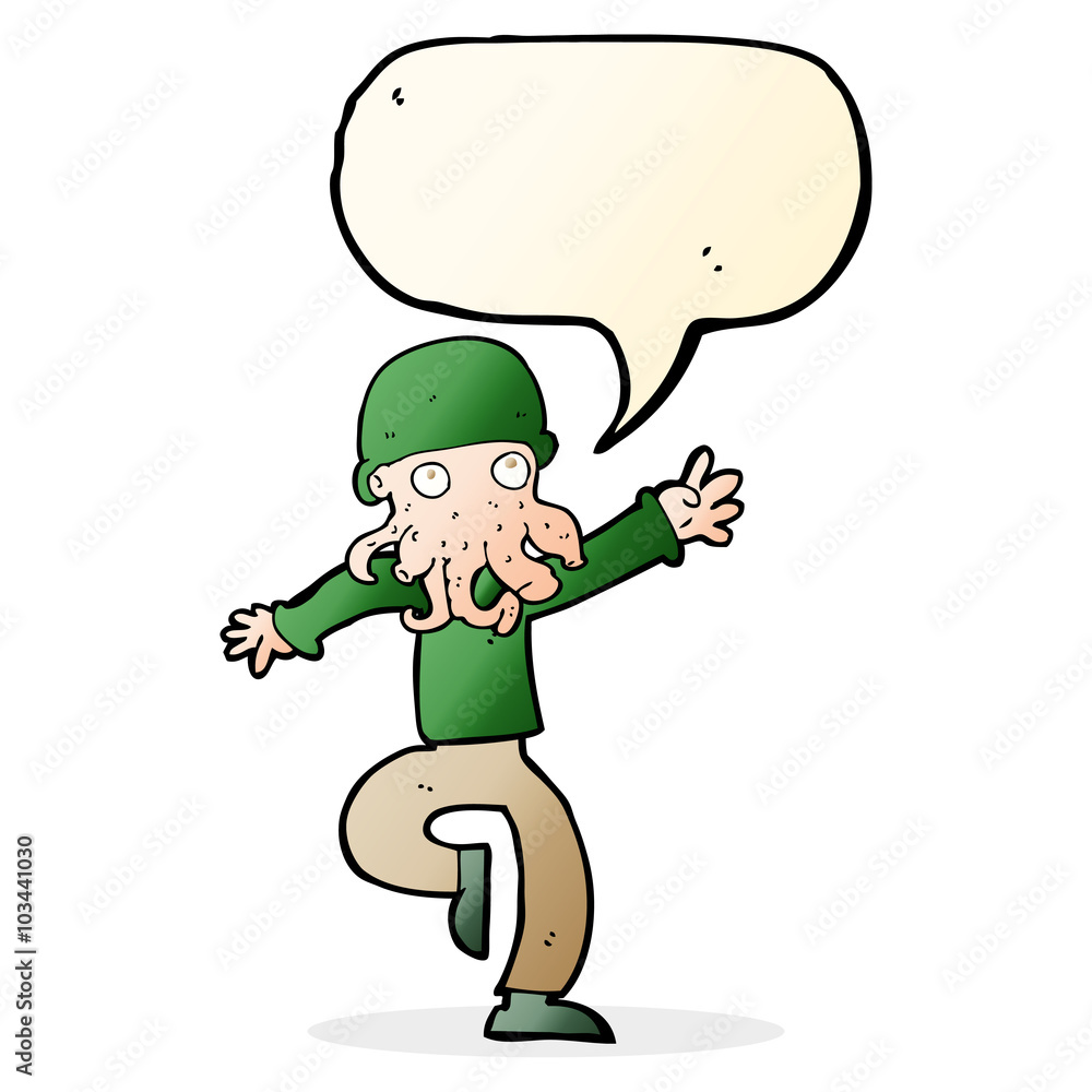 Fototapeta premium cartoon alien monster man with speech bubble