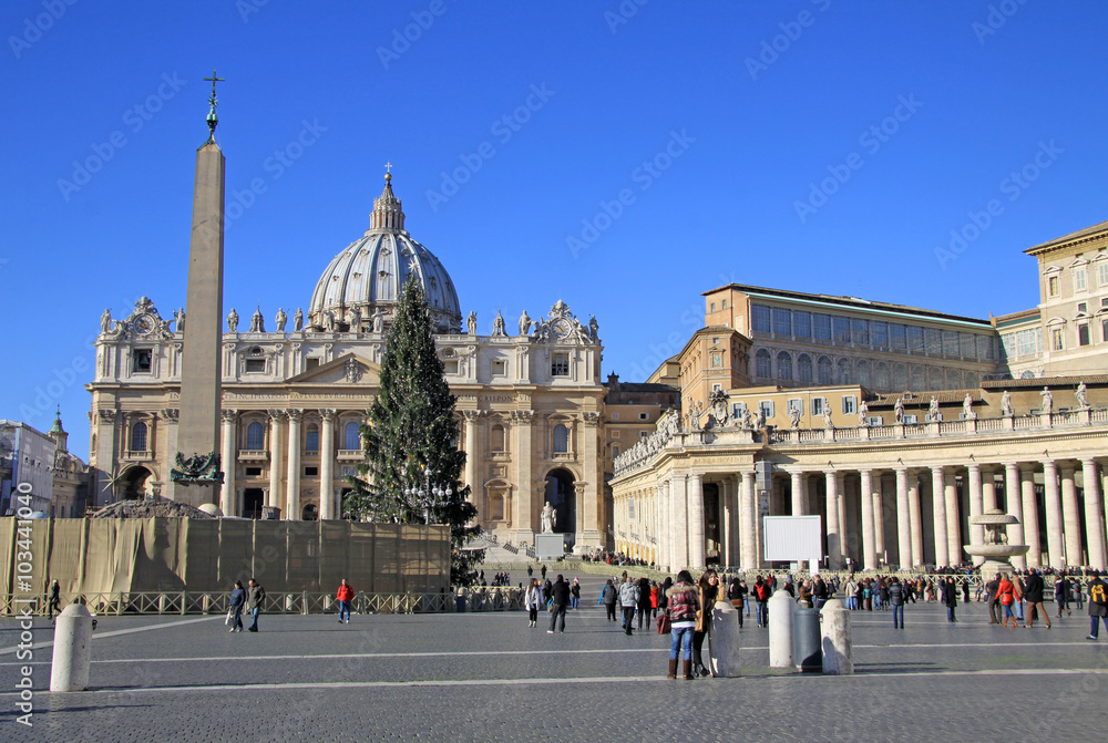 ROME, ITALY - DECEMBER 20, 2012: St. Peter's Square, St. Peter's Basilica and Obelisk in the Vatican