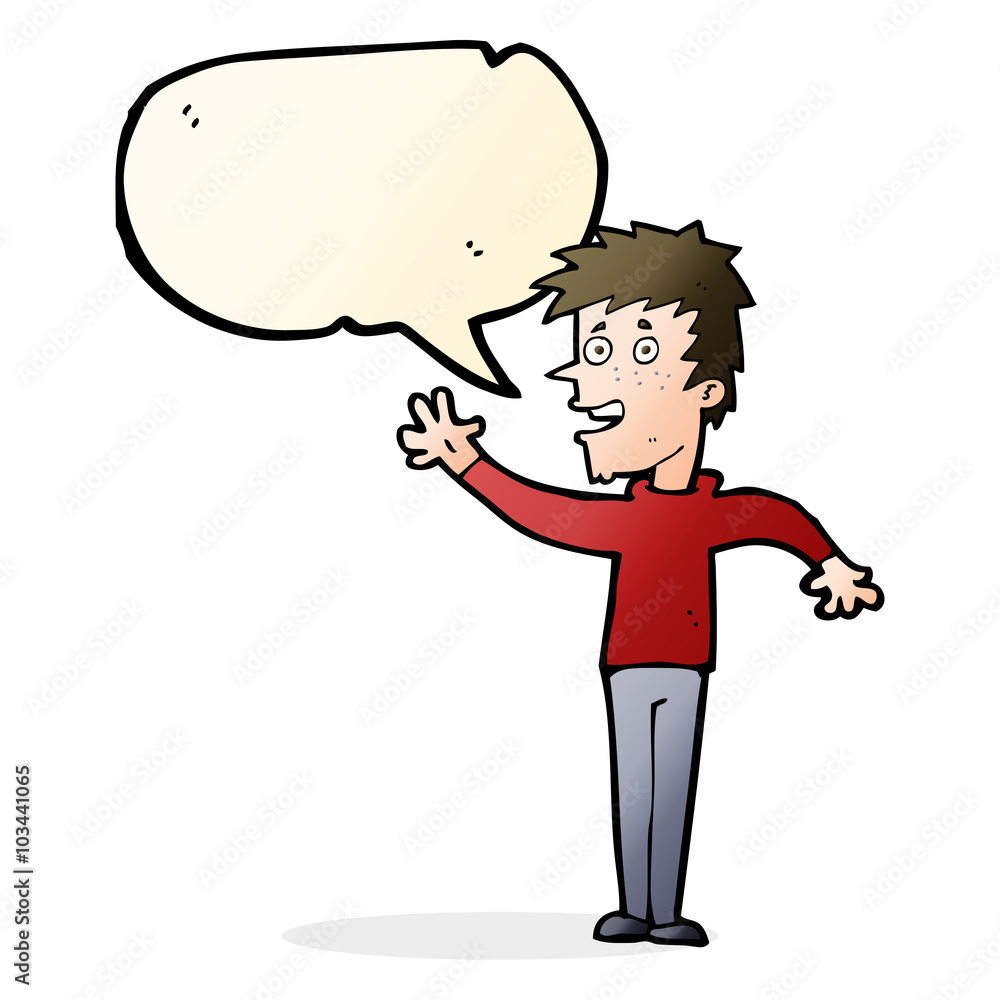 cartoon happy boy waving with speech bubble cartoon happy boy waving with speech bubble