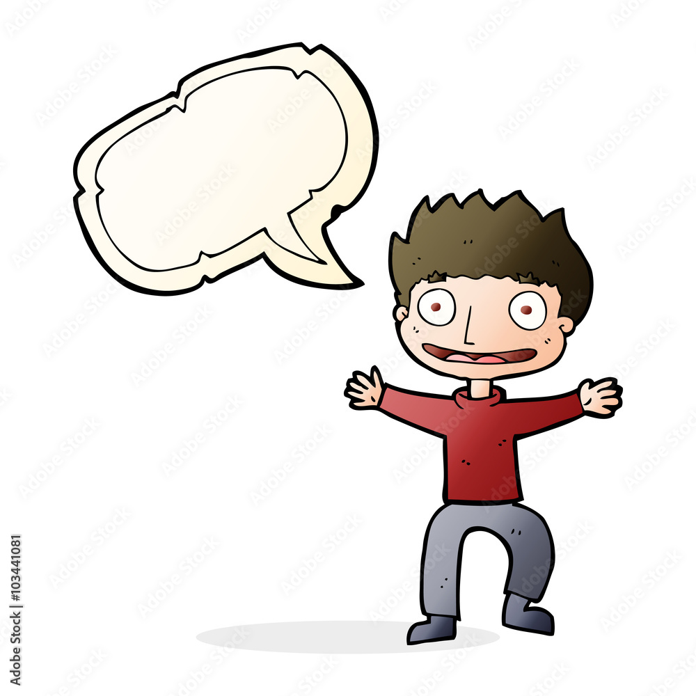 cartoon grinning boy with speech bubble cartoon grinning boy with speech bubble