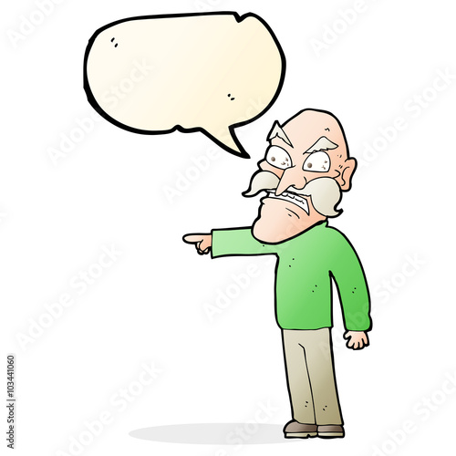 cartoon furious old man with speech bubble