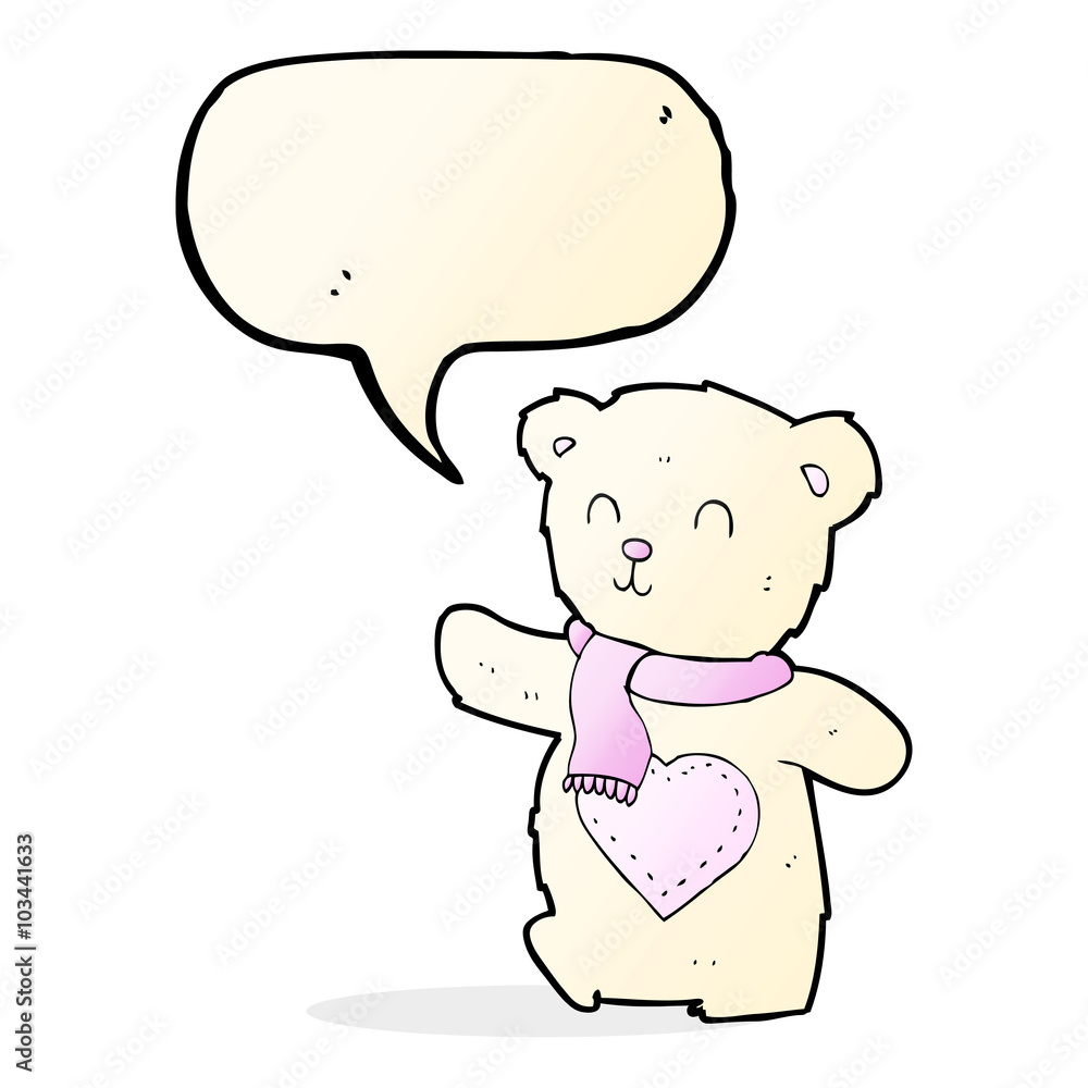 cartoon white teddy bear with love heart with speech bubble cartoon white teddy bear with love heart with speech bubble