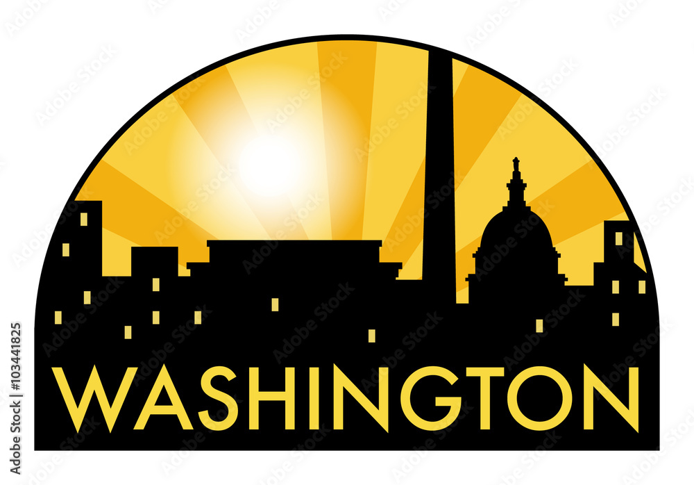 Abstract skyline Washington with various landmarks