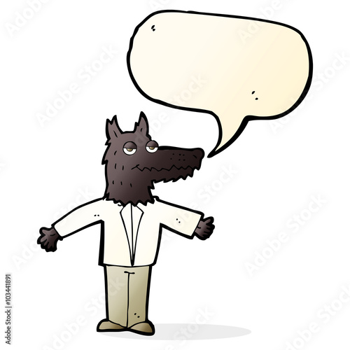 cartoon wolf with speech bubble