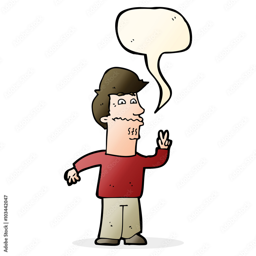 Fototapeta premium cartoon man giving peace sign with speech bubble