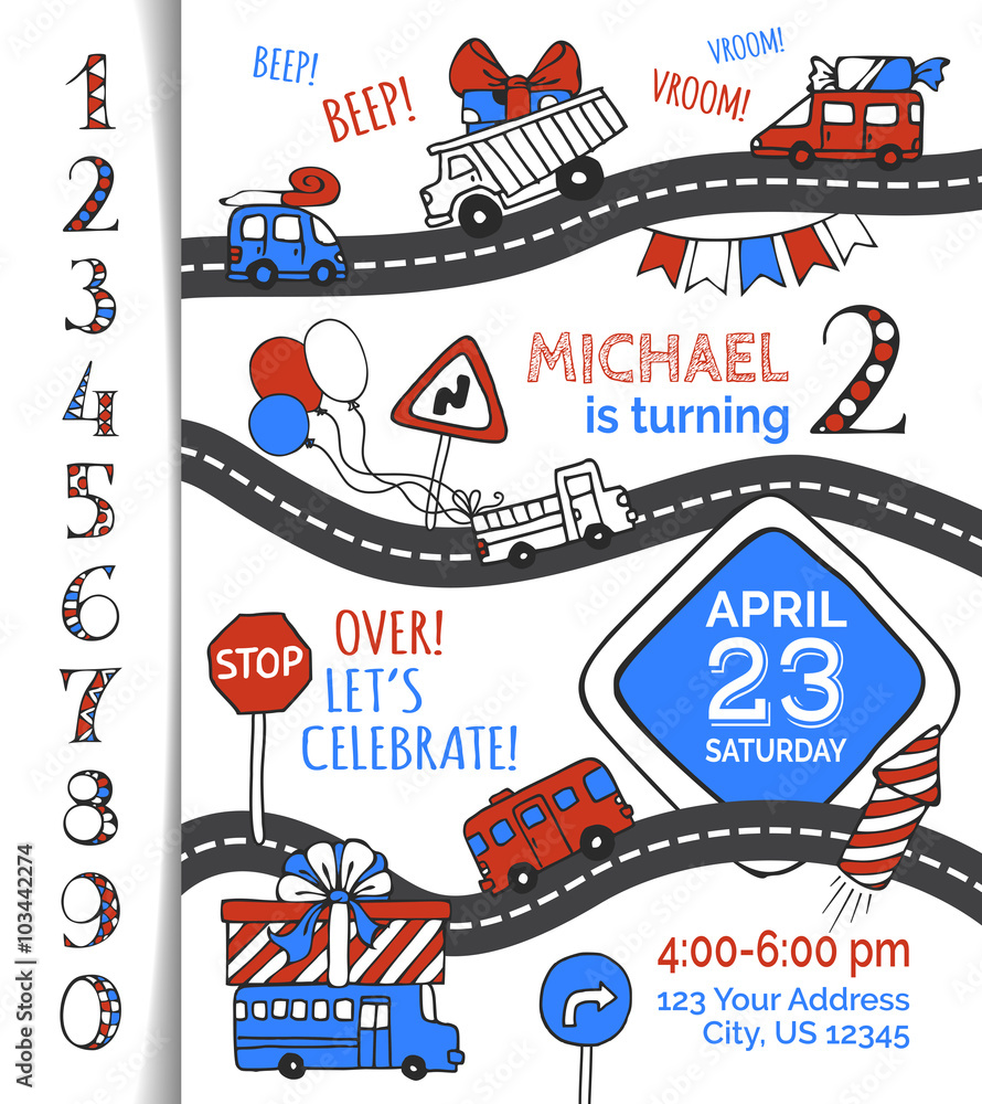 Vector Birthday invitation template for boy. Stock Vector | Adobe Stock