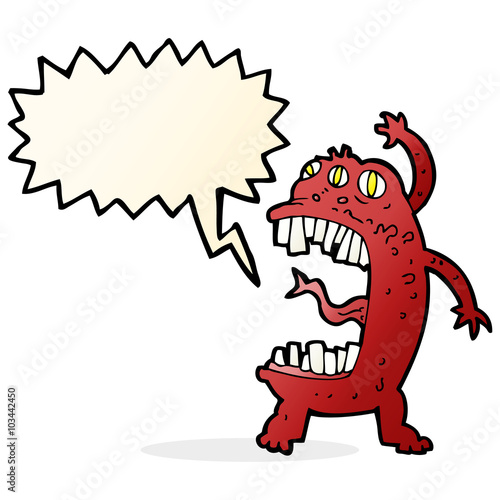 cartoon crazy monster with speech bubble