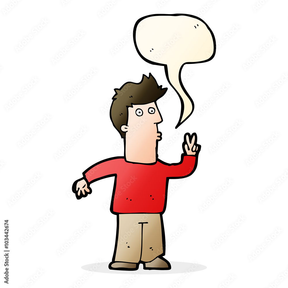Fototapeta premium cartoon man giving peace sign with speech bubble