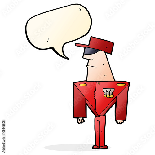 cartoon guard with speech bubble