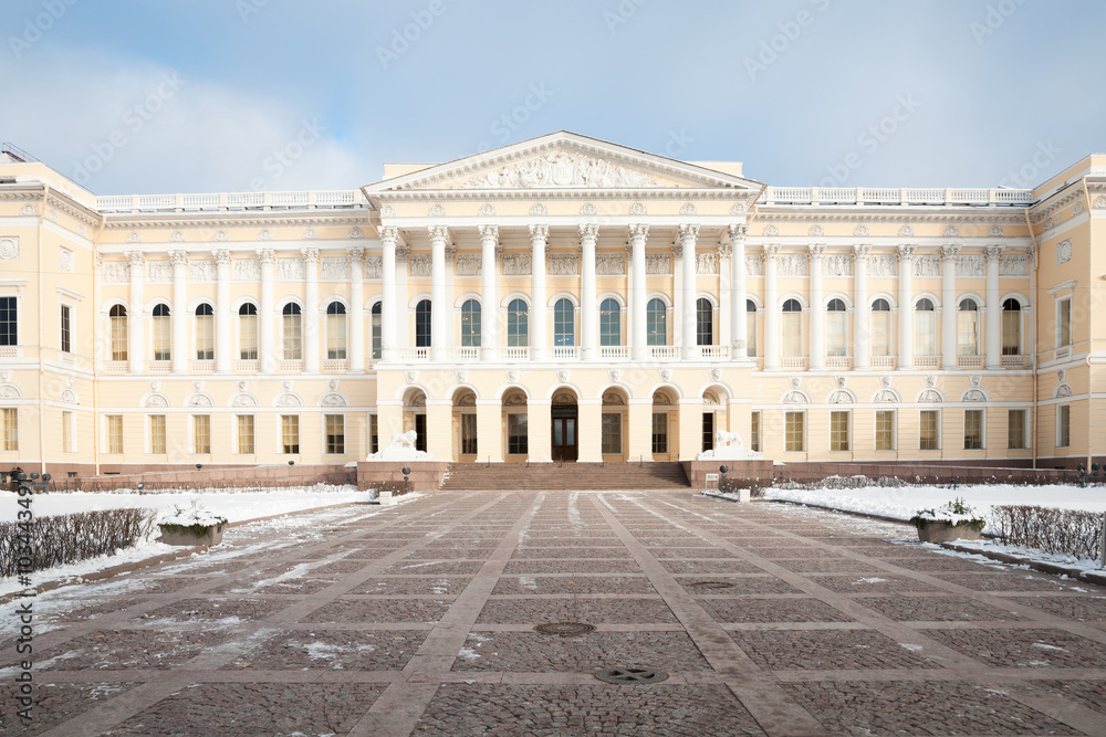 The building of the Russian Museum in St. Petersburg in winter.