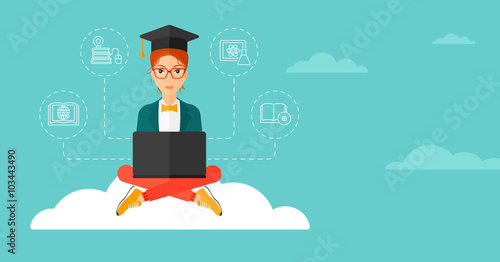 Graduate sitting on cloud.
