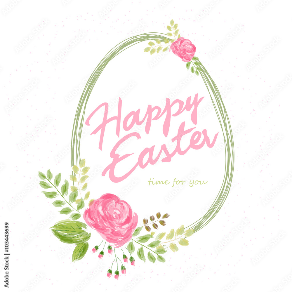Obraz premium vector hand drawn easter lettering greeting quote with egg and watercolor imitation flowers