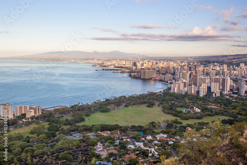 View on Waikiki beach and Honolulu in Hawaii from Diamond Head Trail