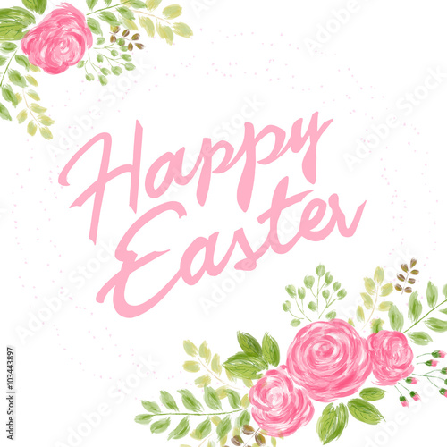 vector hand drawn easter lettering greeting quote with watercolor imitation flowers