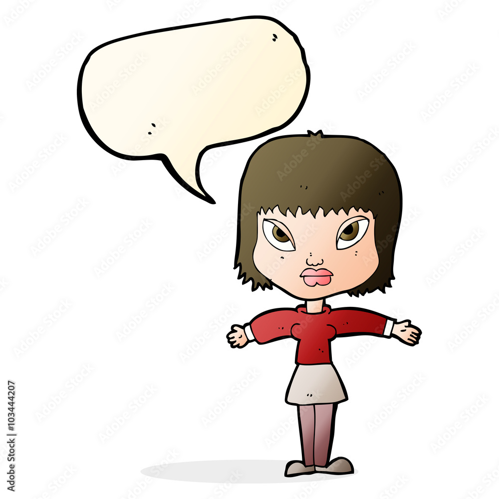 cartoon woman with outstretched arms with speech bubble cartoon woman with outstretched arms with speech bubble
