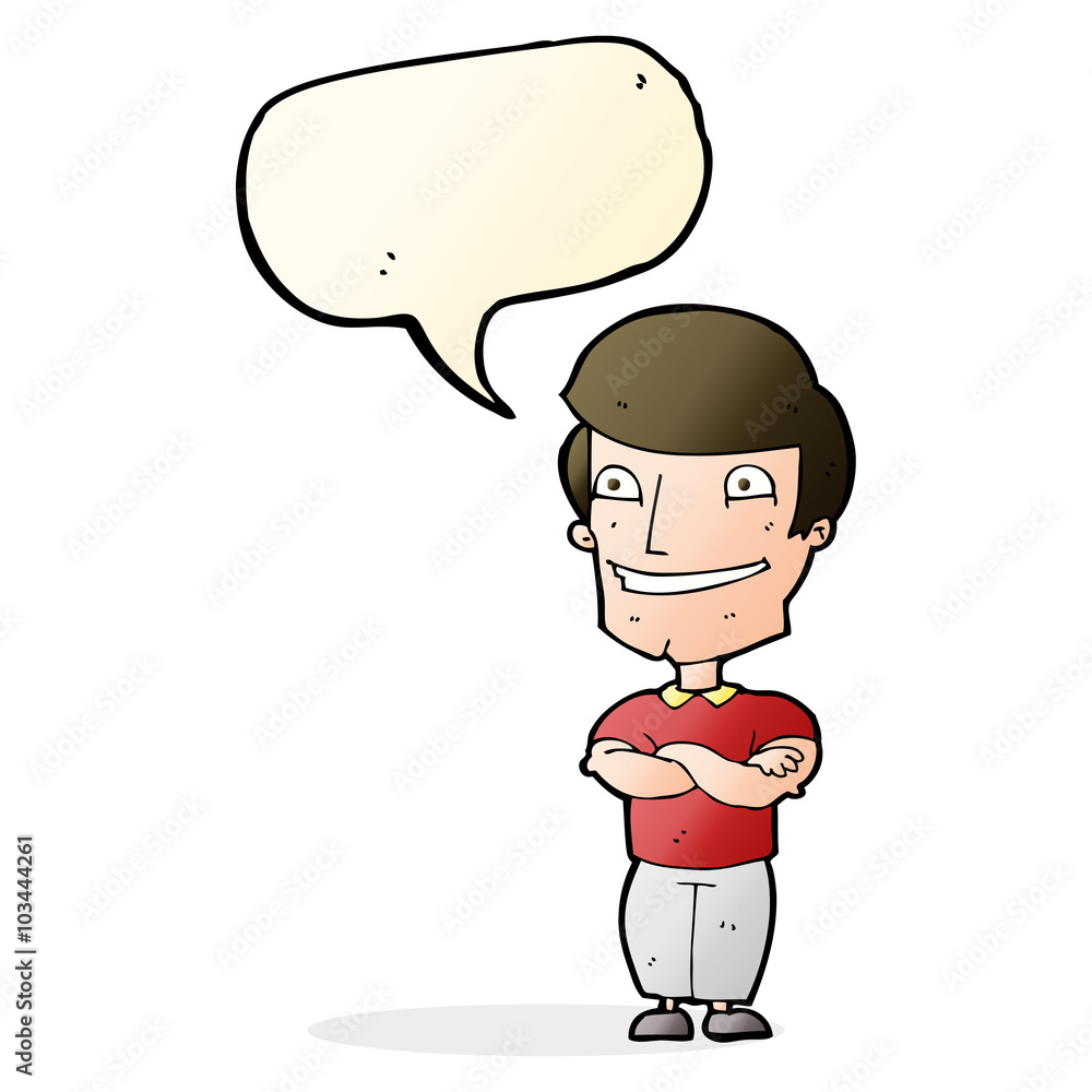 Fototapeta premium cartoon grinning man with speech bubble