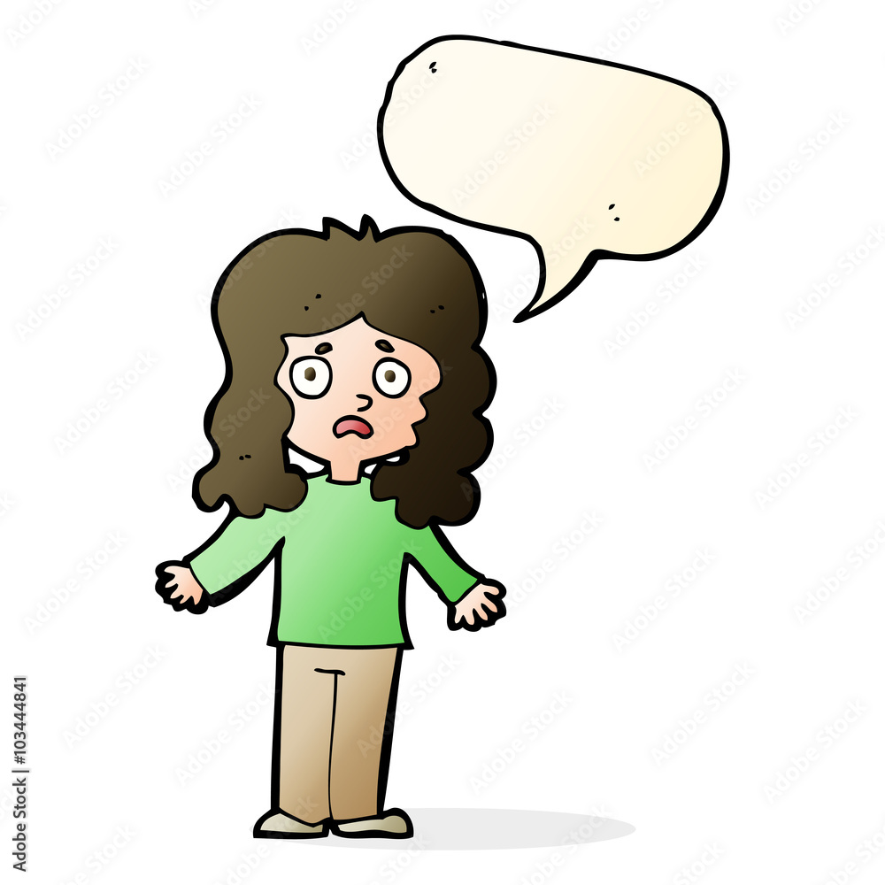 cartoon worried woman with speech bubble cartoon worried woman with speech bubble