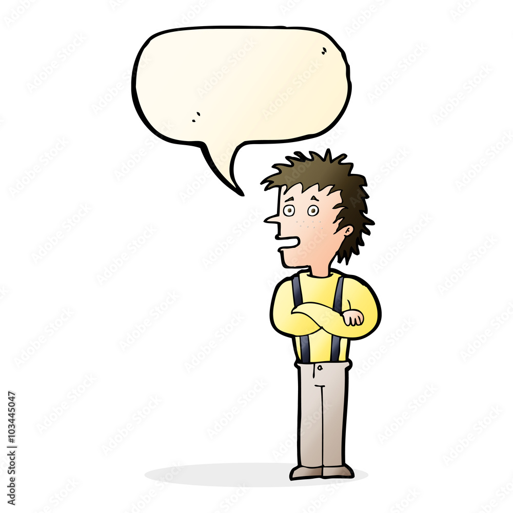 cartoon boy with folded arms with speech bubble cartoon boy with folded arms with speech bubble