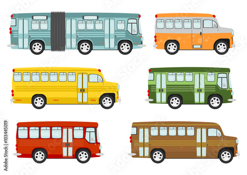 Cartoon buses on the white background. Vector.