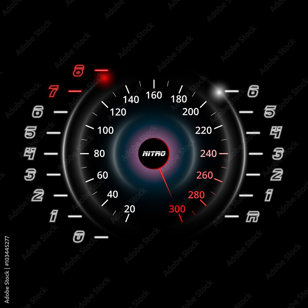 Modern car speedometer and rpm gauge. Racing background. Vector eps10.