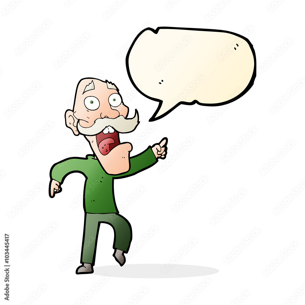 cartoon frightened old man with speech bubble cartoon frightened old man with speech bubble
