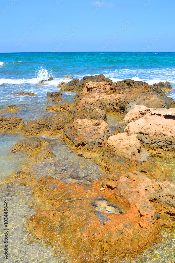 Rocks on the coast of Aegean Sea.