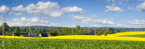 Wiosenne pola,widok na wieś.