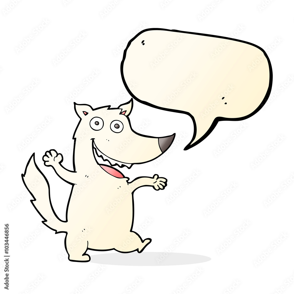 cartoon happy wolf with speech bubble cartoon happy wolf with speech bubble