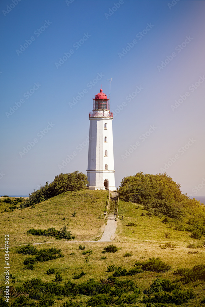 landscape and lighthouse Dornbusch at Hiddensee island