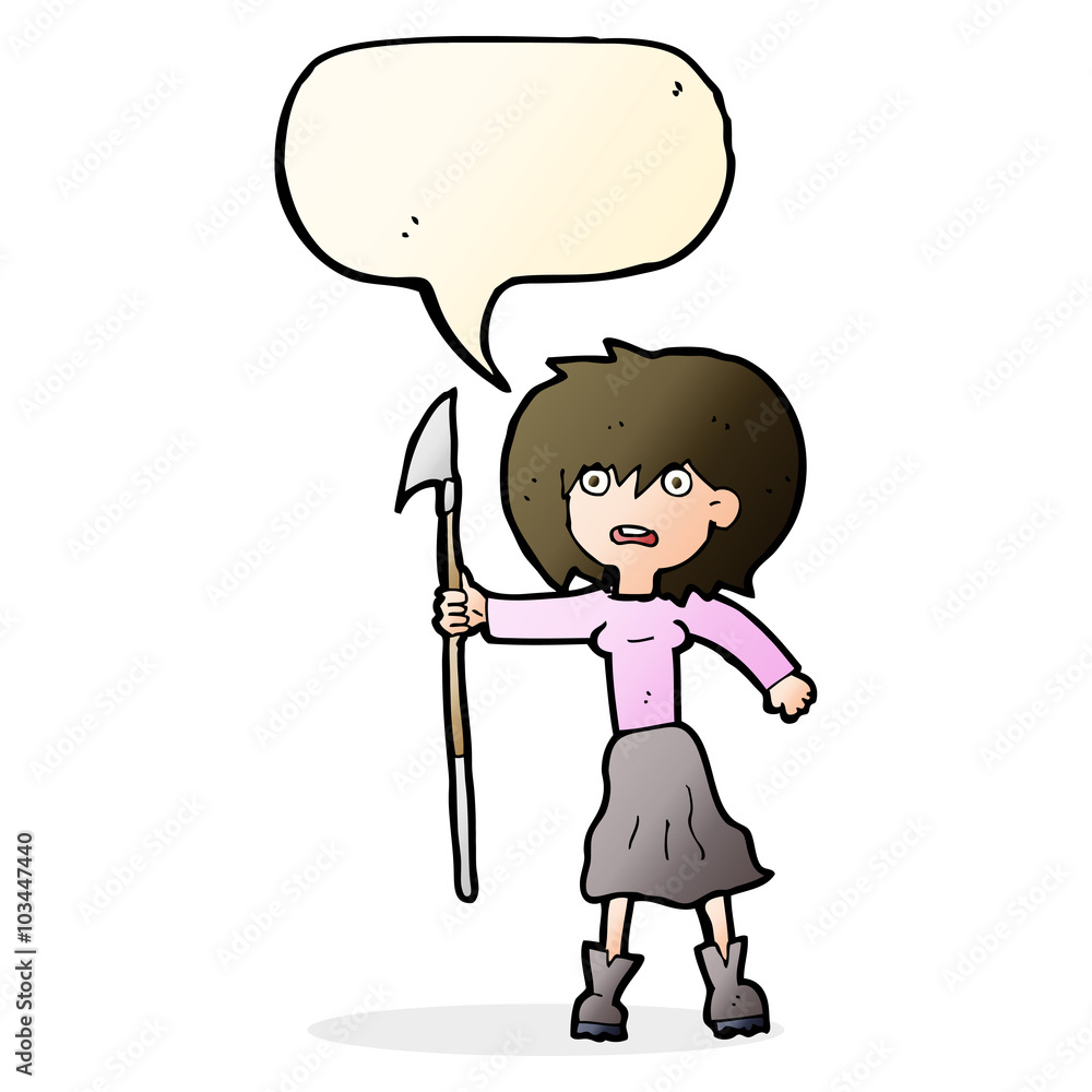 cartoon woman with harpoon with speech bubble cartoon woman with harpoon with speech bubble