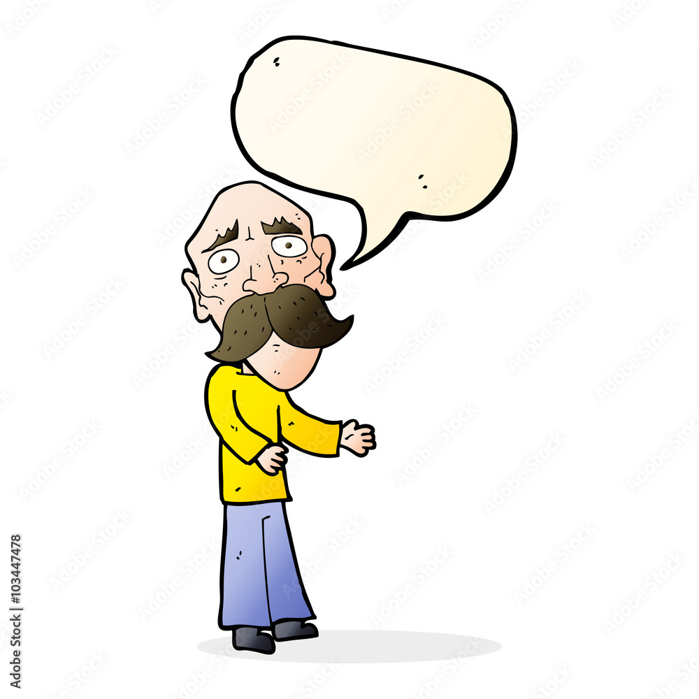 cartoon lonely old man with speech bubble